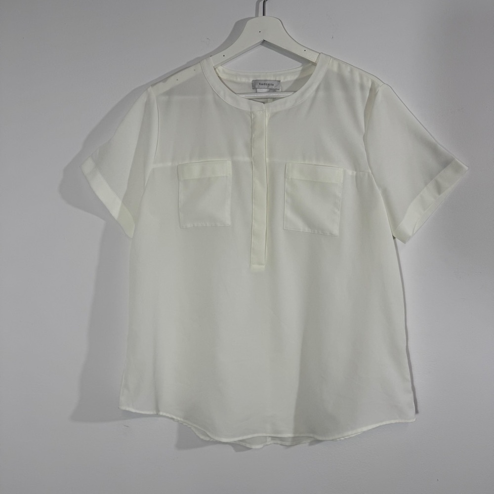 Van Heusen White Blouse Short Sleeve Button Front Top Size L